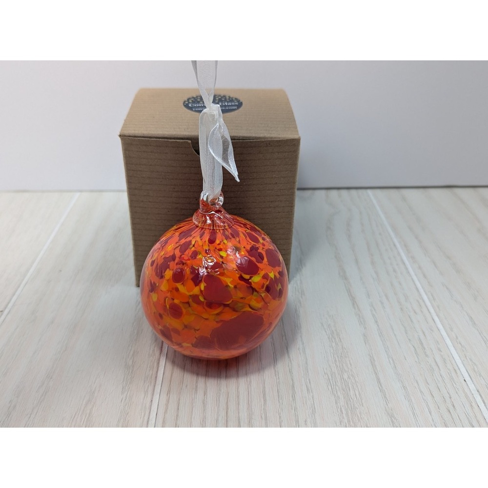 Conway Glass Hand Blown Orange Red Glass Ball Ornament - Picture 2 of 12